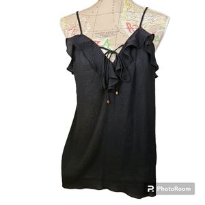 ELLA MOSS Size Large Black Spaghetti Strap Ruffled Tie Front Tank Top Casual NWT